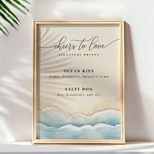 Minimalistisch bord met drankjes voor een strandhu poster