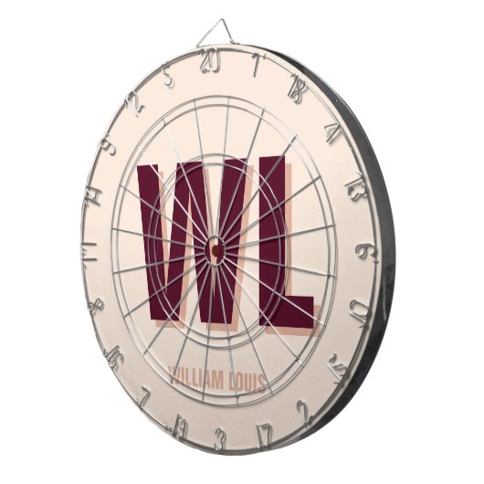 Minimalistisch bordeaux roze gepersonaliseerd mono dartbord (Voorkant Rechts)