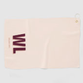 Minimalistisch bordeaux roze gepersonaliseerd mono golfhanddoek (Horizontaal)