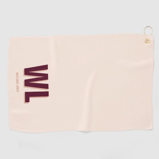 Minimalistisch bordeaux roze gepersonaliseerd mono golfhanddoek (Horizontaal)
