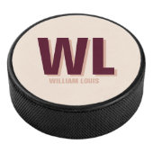 Minimalistisch bordeaux roze gepersonaliseerd mono hockey puck (3/4)