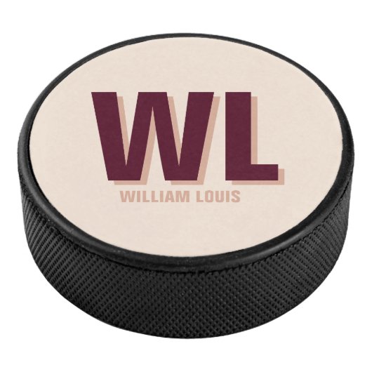 Minimalistisch bordeaux roze gepersonaliseerd mono hockey puck (3/4)