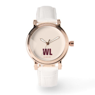 Minimalistisch bordeaux roze gepersonaliseerd mono horloge