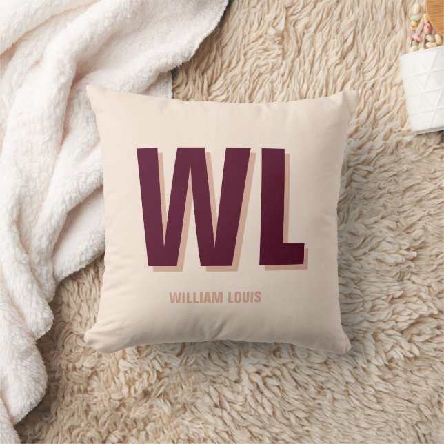 Minimalistisch bordeaux roze gepersonaliseerd mono kussen (Deken)