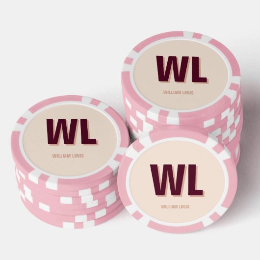 Minimalistisch bordeaux roze gepersonaliseerd mono poker chips (Opstapeling)