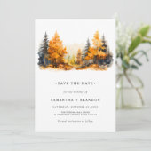 Minimalistisch bos in herfstkleuren save the date (Staand voorkant)