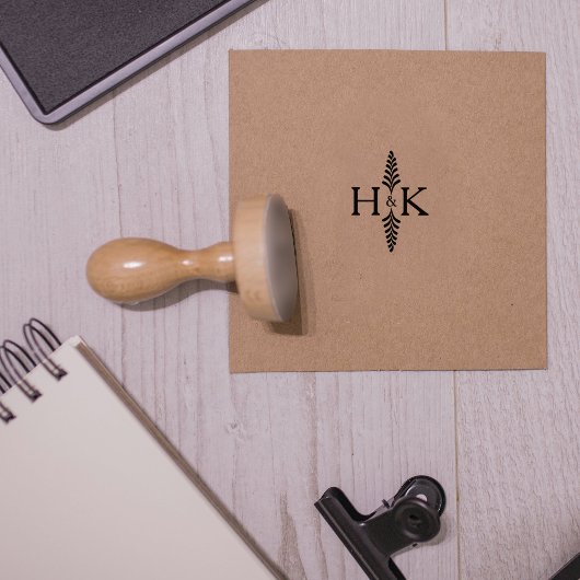 Minimalistisch botanisch monogram, bruiloft 	rubberstempel