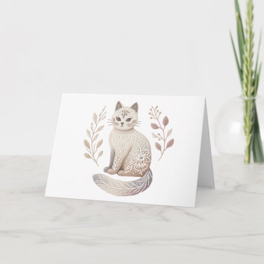 Minimalistisch Botanisch Ontwerp Elegant Boho Cat Kaart (Voorkant)