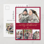 Minimalistisch Bourgogne 4 Fotocollage Kerstmis Briefkaart (Voorkant / Achterkant)