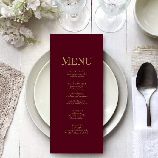 Minimalistisch Bourgondisch Monogram Bruiloft Menu
