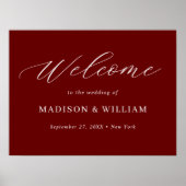 Minimalistisch Bourgondisch Script bruiloft welkom Poster (Voorkant)