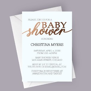 Minimalistisch brons en blauw elegant Baby shower Kaart
