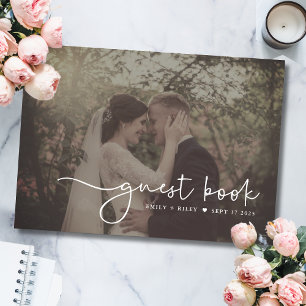 Minimalistisch bruiloft fotoscript monogram   Zwar Gastenboek