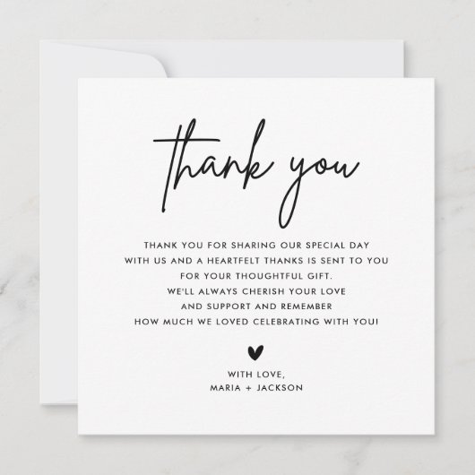 Minimalistisch bruiloft Hartelijk dank Bedankkaart (Voorkant)