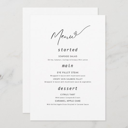 Minimalistisch Bruiloft Menu Poster Eenvoudig Brui (Voorkant / Achterkant)