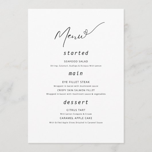 Minimalistisch Bruiloft Menu Poster Eenvoudig Brui (Voorkant)