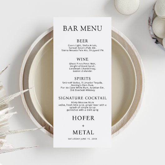 Minimalistisch Bruiloft Menu Script Receptie Diner Kaart