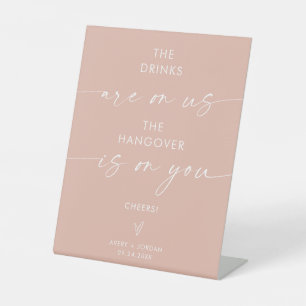 Minimalistisch bruiloft open bar teken Grappige Reclamebord Met Voetstuk