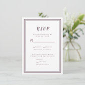 Minimalistisch bruiloft RSVP Menu Paars White (Staand voorkant)