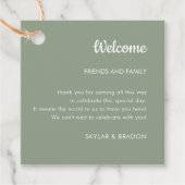 Minimalistisch Bruiloft Sage Groen Welkomstgeschen Bedankjes Labels (Voorkant)