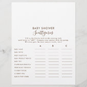 Minimalistisch bruin Baby shower Scatories Game (Voorkant)