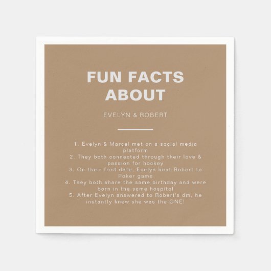 Minimalistisch bruin Trivia Fun Facts Wedding Servet (Voorkant)