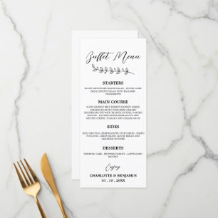 Minimalistisch buffet voor zwart-witbruiloft menu