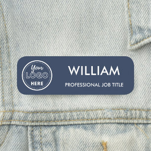 Minimalistisch Business Logo Navy Blue Medewerker Naamplaatje