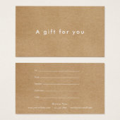 Minimalistisch Business Rustic Kraft Cadeaubon Visitekaartje (Voorkant /achterkant)