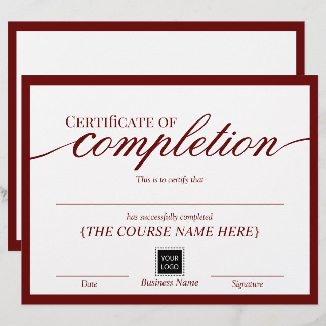 Minimalistisch certificaat van de Rode Completie (Voorkant / Achterkant)