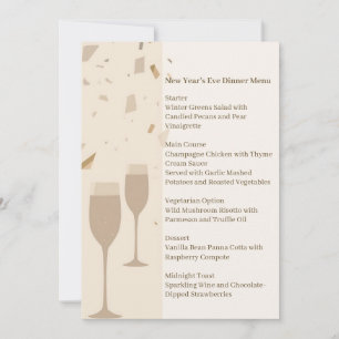 Minimalistisch Champagne Feestmenu Elegant Beige Kaart