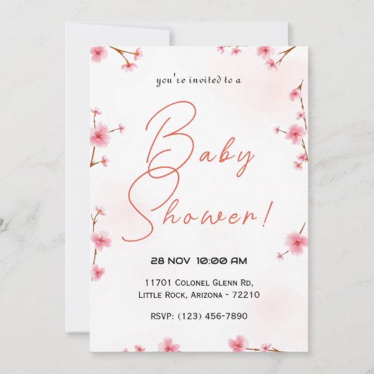 Minimalistisch Cherry Blossom Baby shower Kaart (Voorkant)