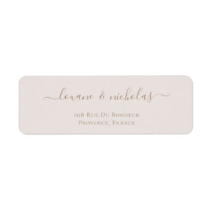 Minimalistisch Chic Gold Blush Weduwingadres Etiket