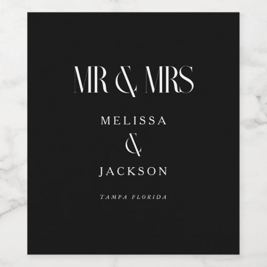 Minimalistisch chique bruiloft ontwerp zwart wijn etiket (Enkel label)