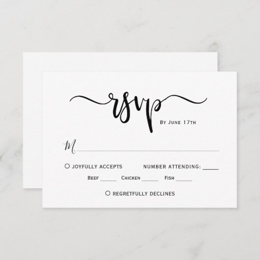 Minimalistisch Chique Kalligrafie Script Bruiloft  RSVP Kaartje (Voorkant / Achterkant)
