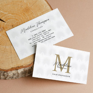 Minimalistisch chique wit anahaw blad script monog visitekaartje