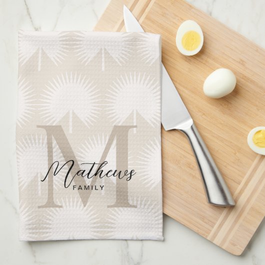 Minimalistisch chromatografisch beige Anahaw Leaf  Theedoek (Quarter Fold)