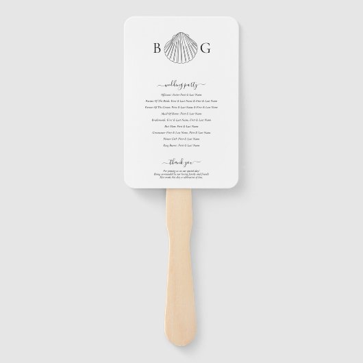 Minimalistisch Clam Seashell Monogram bruiloft pro Handwaaier (Achterkant)