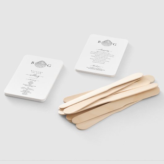 Minimalistisch Clam Seashell Monogram bruiloft pro Handwaaier (Niet-gemonteerd)
