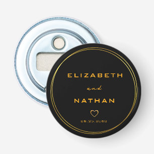 Minimalistisch Classy Black en Gold Floral Wedding Button Flesopener