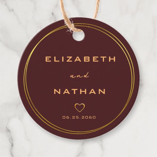 Minimalistisch Classy Burgundy & Gold Wedding Bedankjes Labels (Voorkant)
