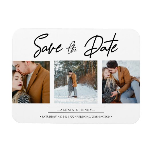 Minimalistisch collage 3 Aangepaste foto's Engaged Magneet (Horizontaal)