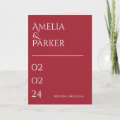 Minimalistisch Crimson Red huwelijksprogramma Programma (Voorkant)