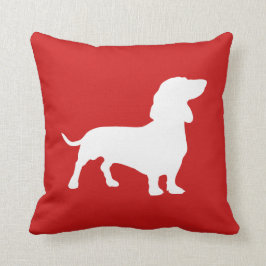 Minimalistisch Dachshund Silhouette Red en White Kussen