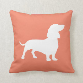 Minimalistisch Dachshund Silhouette Salmon en Whit Kussen