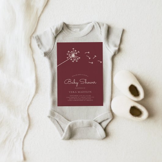 Minimalistisch Dendelion Maroon Baby shower Kaart
