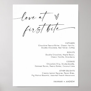 Minimalistisch dessertmenubord, liefde bij de eers poster