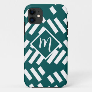 Minimalistisch diagonaal gestreept patroon, monogr iPhone 11 hoesje