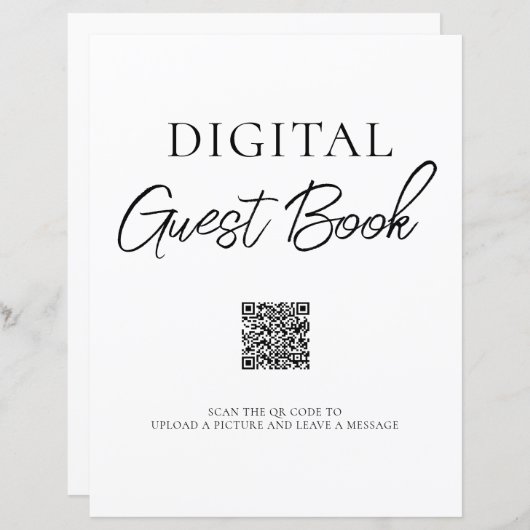 Minimalistisch Digitaal Gastenboek QR Code Sign (Voorkant / Achterkant)