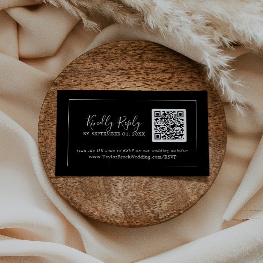 minimalistisch | Donker Zwart QR Code Bruiloft RSV Informatiekaartje